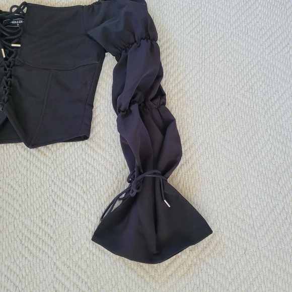 Manière De Voir Lace Up Puff Sleeve Top - Picture 3 of 5